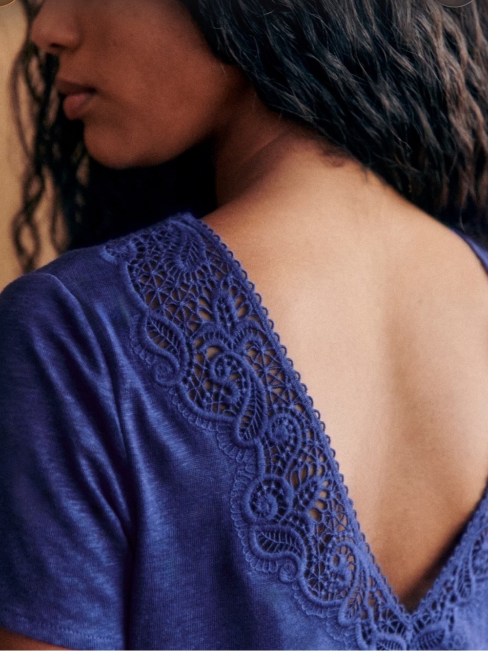 EUC Sézane Mina T shirt Bright Blue - Linen T, Reversible with Lace Trim 🇫🇷! - Picture 2 of 9